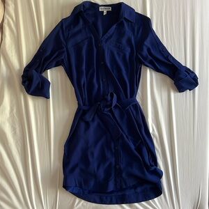 Express blue shirt dress with tie waist, size s